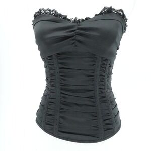 CR Preimium Corset Top Women M Black Strapless Lace Trim Ruched Stretch Y2K Goth